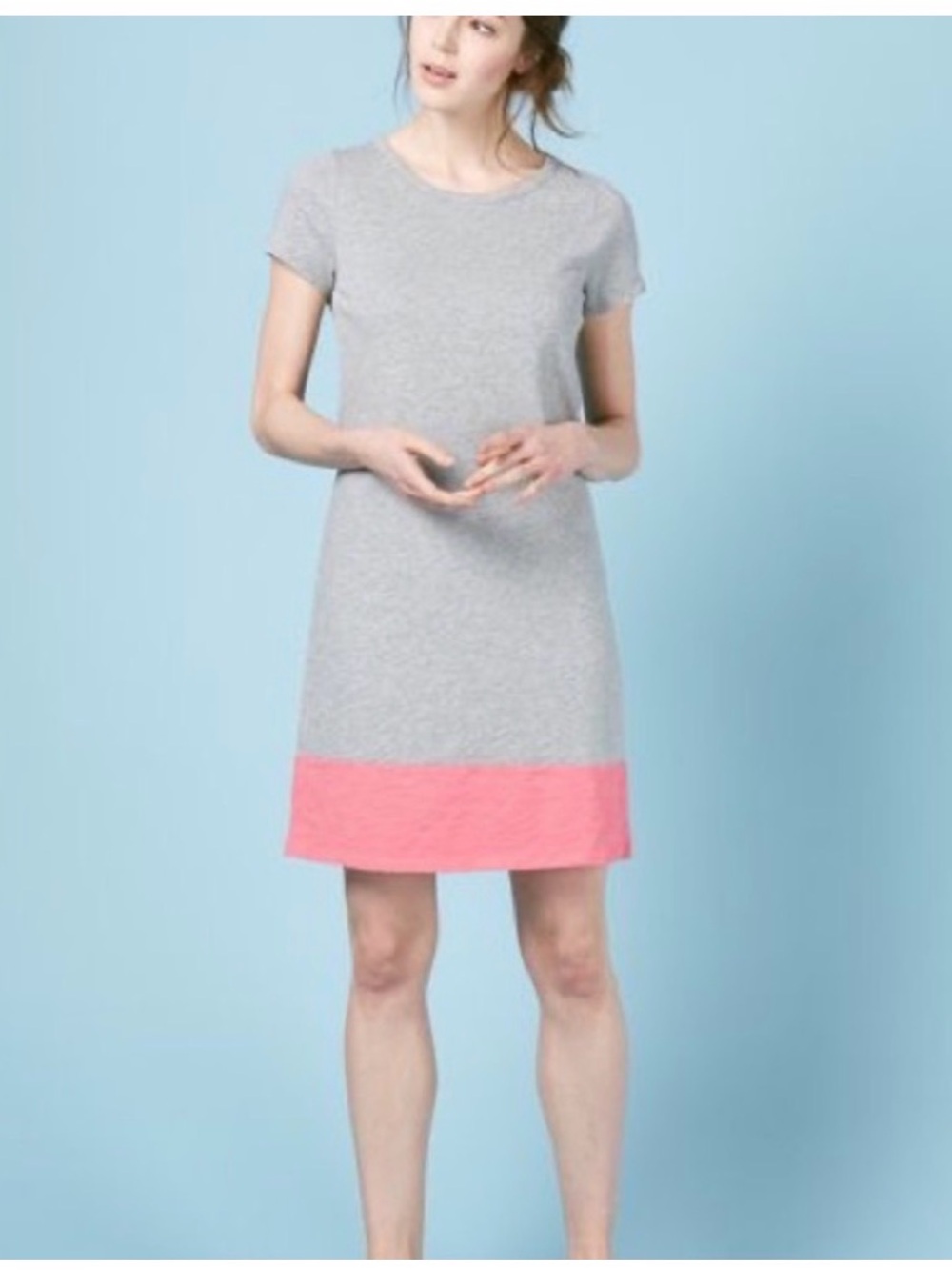 Boden Gray Tee dress with Pink Trim 100% cotton super soft